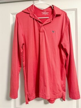 Vineyard Vines Golf Performance Long Sleeve Polo Coral Stripe Small